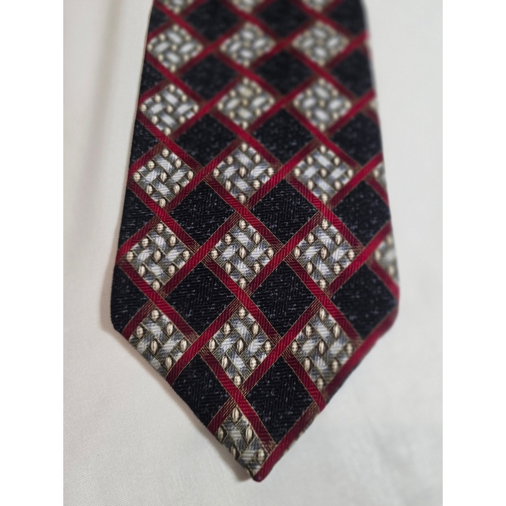 Zianetti Italian Silk Collection Tie‎ Black Red Geometric Pattern Hand Finished